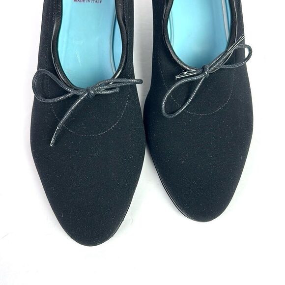 Thierry Rabotin Black Heels Pumps Canvas & Leather Bow Details Italy 38 1/2 US 8 - Picture 7 of 16